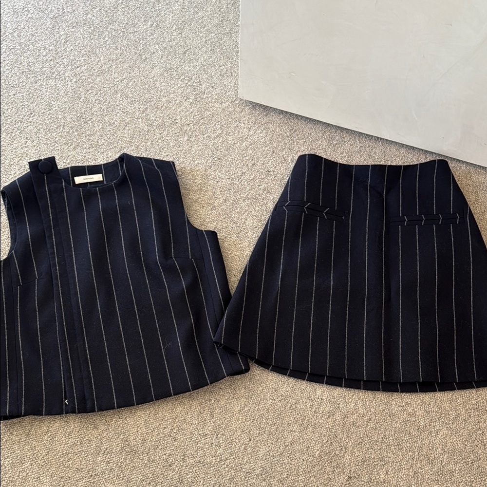 Navy Pinstripe Vest and Skirt Set 100% wool